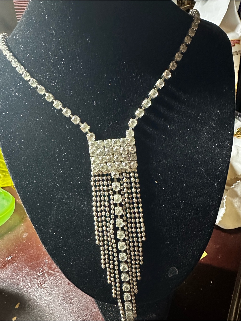 Vintage rhinestone waterfall fringe Pendant Necklace - Silver Sparkle - Picture 14 of 14